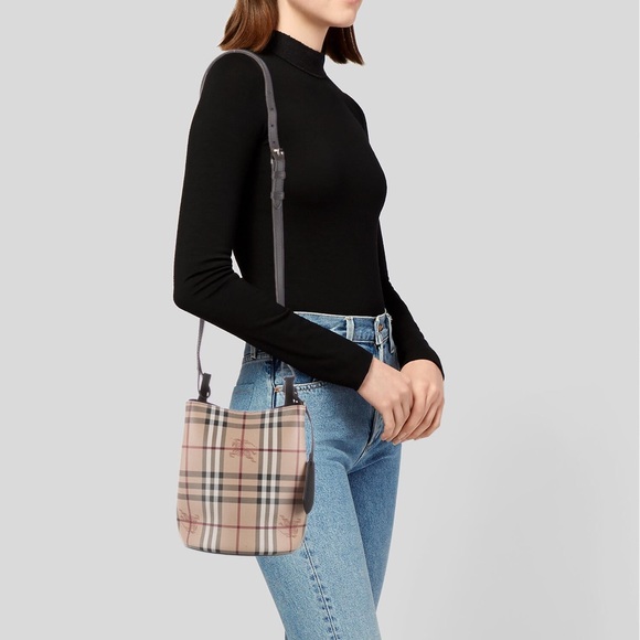 BURBERRY HAYMARKET CHECK COLOURS LORNE BUCKET CROSSBODY - Picture 14 of 14